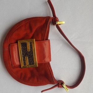 Red Suede Fendi Mini Crescent Bag